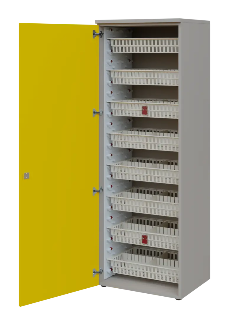 EUROMEDICA D - 66/M ABS skříň léková boxová, 1-dveřová, levá, 1950x660x535, korpus šedý, dvířka žlut
